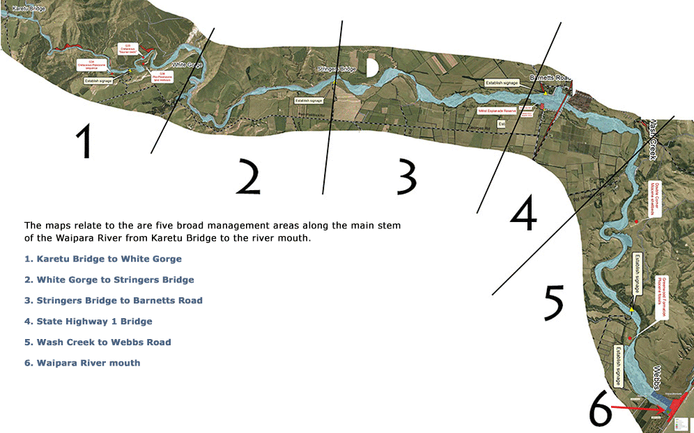 Map of Waipara River management areas